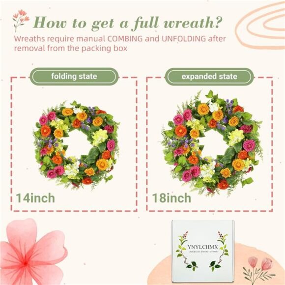 18" Spring Wreaths for Front Door Summer Wreath with Daisy Flowers - Picture 3 of 7